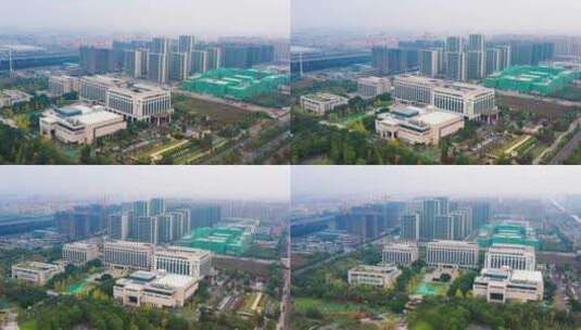 雾霾笼罩下的台州湾新区，城市雾霾中的建筑高清在线视频素材下载
