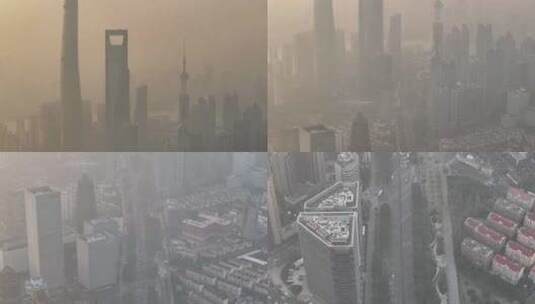 上海傍晚薄雾航拍高清在线视频素材下载