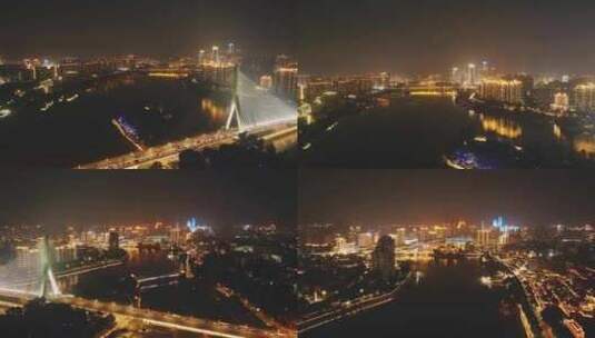 穿越福州三县洲大桥俯瞰福州夜景高清在线视频素材下载