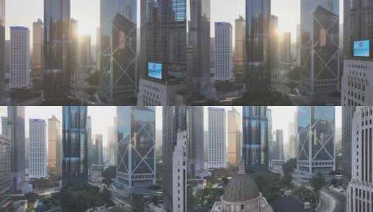 香港中环写字楼清晨航拍高清在线视频素材下载