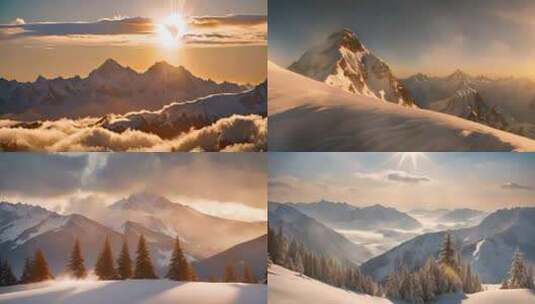 日照金山山顶雪景高清在线视频素材下载