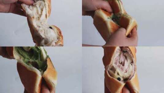 手撕面包特写 早餐 面包 高清在线视频素材下载