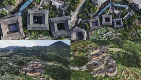 航拍福建漳州土楼与云水谣高清在线视频素材下载