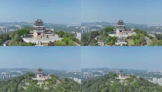 惠州挂榜阁航拍红花湖景区山峰山顶风光风景高清在线视频素材下载