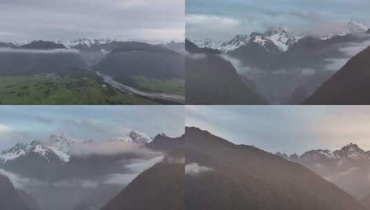4K航拍新西兰福克斯冰川日出云雾高清在线视频素材下载