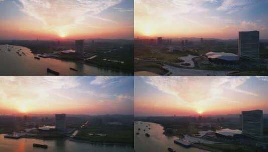 南京江北新区扬子江国际会议中心航拍及延时高清在线视频素材下载