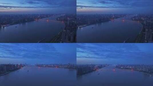 傍晚超高空航拍武汉城市天际线高清在线视频素材下载
