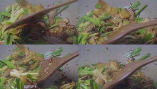 美食川菜蒜苗回锅肉高清在线视频素材下载
