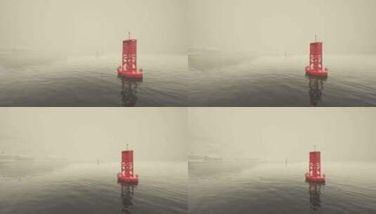 漂浮在寒冷挪威海上的红色金属浮标高清在线视频素材下载