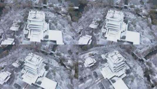 4K济南超然楼古建筑雪景航拍视频高清在线视频素材下载