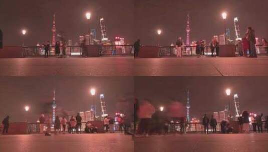 上海外滩游客游玩人流延时夜晚夜景视频素材高清在线视频素材下载