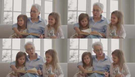 奶奶与孙女休息放松老年成人奶奶拥抱阅读书高清在线视频素材下载