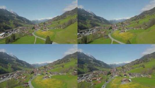 瑞士马特洪峰山谷村庄鸟瞰图高清在线视频素材下载