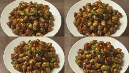 海鲜炒螺蛳家常菜美食4K高清在线视频素材下载