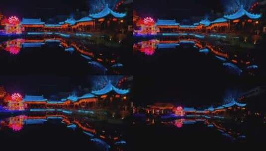新年灯会古建筑彩灯景区亮化高清在线视频素材下载