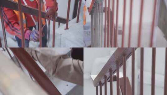楼梯栏杆刷漆高清在线视频素材下载