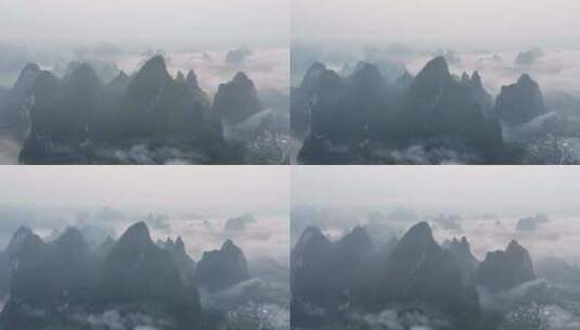 云海中的喀斯特山峰高清在线视频素材下载