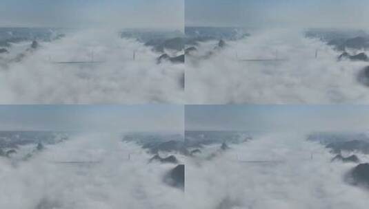 平流雾中的桥梁航拍高清在线视频素材下载