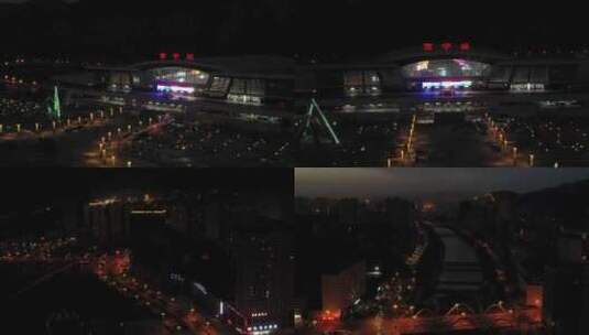 4K航拍青海西宁站火车站西宁地标城市夜景高清在线视频素材下载