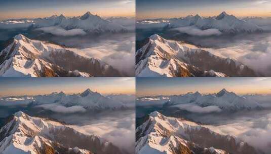 雪山云雾阳光山峰云海日出自然生态环境风景高清在线视频素材下载