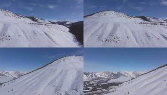 航拍新疆冬季喀纳斯河流晨雾雪山森林雪景高清在线视频素材下载