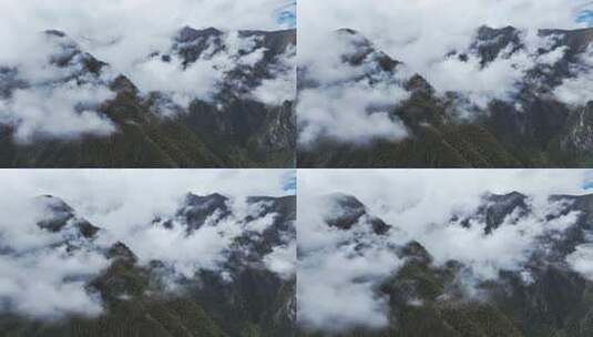 航拍人间仙境西藏高山林海云雾缭绕秋天风景高清在线视频素材下载