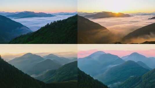 云海翻涌 群峰叠翠 朝霞映山 壮丽景色高清在线视频素材下载