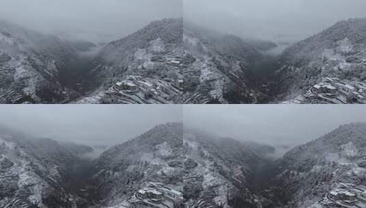 山间雪景雾霭弥漫景象 浙西大峡谷高清在线视频素材下载