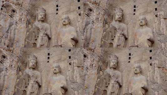 世界文化遗产河南洛阳龙门石窟佛像高清在线视频素材下载