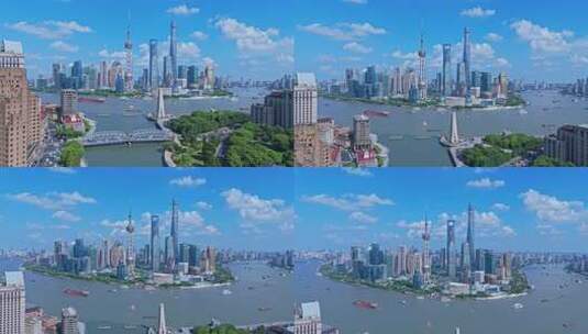 4k实时航拍上海外滩陆家嘴蓝天白云高清在线视频素材下载