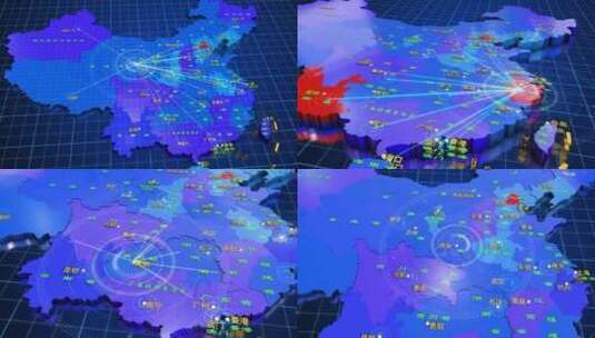 三维中国地图全国辐射模板高清AE视频素材下载