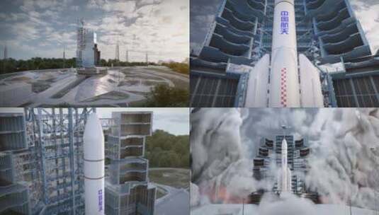中国空间站文昌长征五号载人火箭发射高清AE视频素材下载