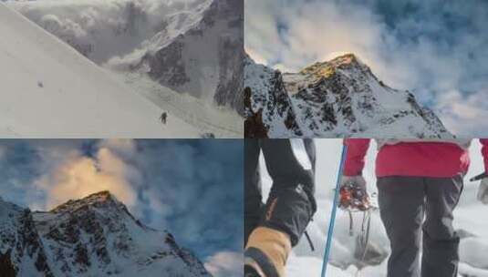 人们攀爬雪山高清在线视频素材下载