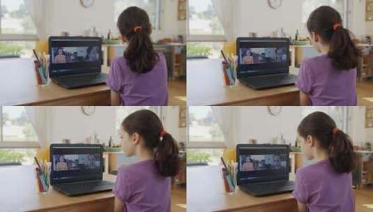 女孩认真专注的上网课高清在线视频素材下载