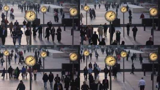 码头区时钟和行人的延时镜头高清在线视频素材下载