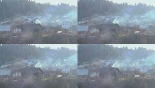 烟雾中的村子高清在线视频素材下载