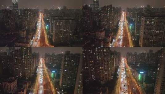 鲁班路南北高架夜景航拍风光高清在线视频素材下载