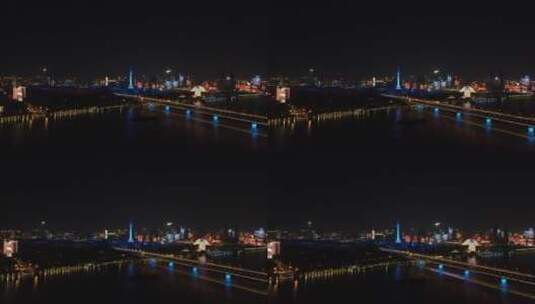 航拍湖北武汉长江夜景高清在线视频素材下载