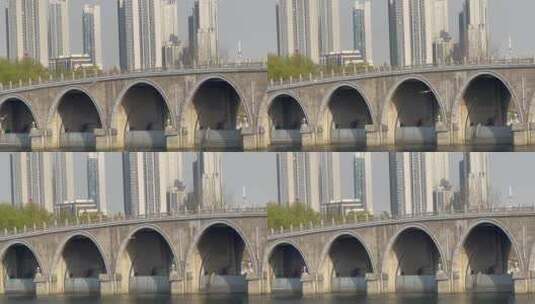 落日余晖城市河流公园桥滨河高清在线视频素材下载