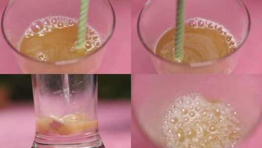 【镜头合集】冲泡果珍果汁饮品吸管玻璃杯高清在线视频素材下载