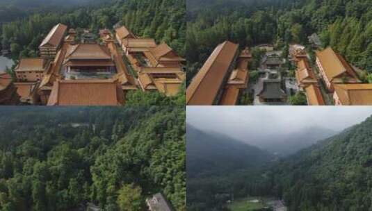 航拍杭州临安西天目山禅源寺高清在线视频素材下载