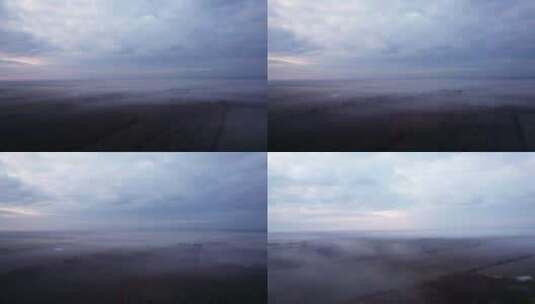 广袤平原清晨雾气升腾航拍高清在线视频素材下载