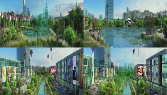 三维城市公园建筑漫游动画生态城市高清在线视频素材下载