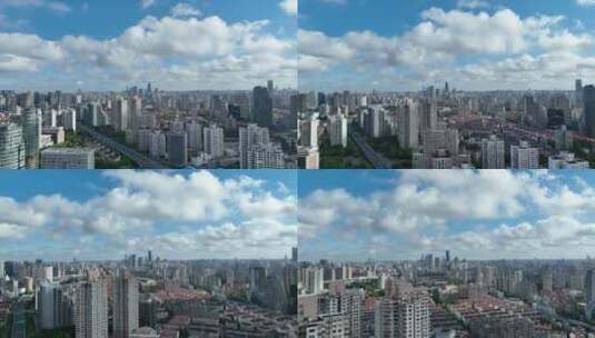 上海浦西蓝天白云航拍高清在线视频素材下载