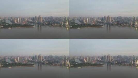 航拍湖北武汉长江汉江交汇处晴川大桥高清在线视频素材下载