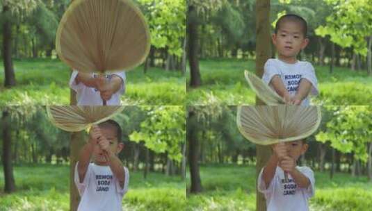 中国人女性母子公园乘凉避暑玩耍高清在线视频素材下载