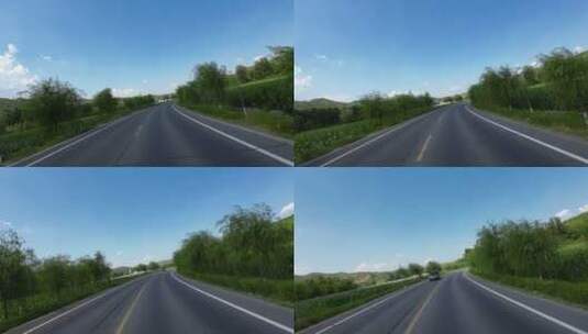开车视角行驶在公路上  沿途风景高清在线视频素材下载