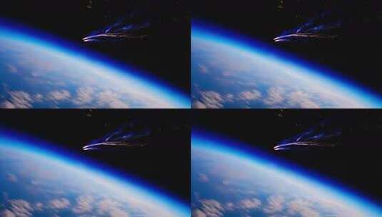 太空视角地球与流星画面高清在线视频素材下载