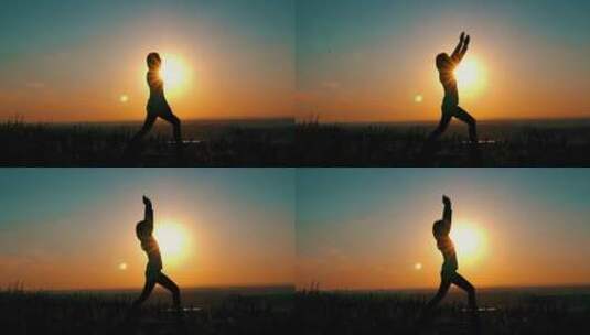 夕阳下的瑜伽高清在线视频素材下载