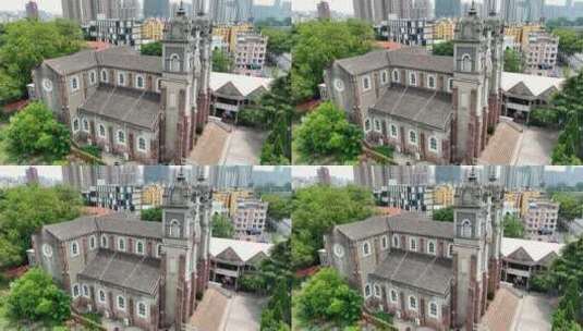 芜湖天主教堂航拍4K城市地标夏天宣传片高清在线视频素材下载